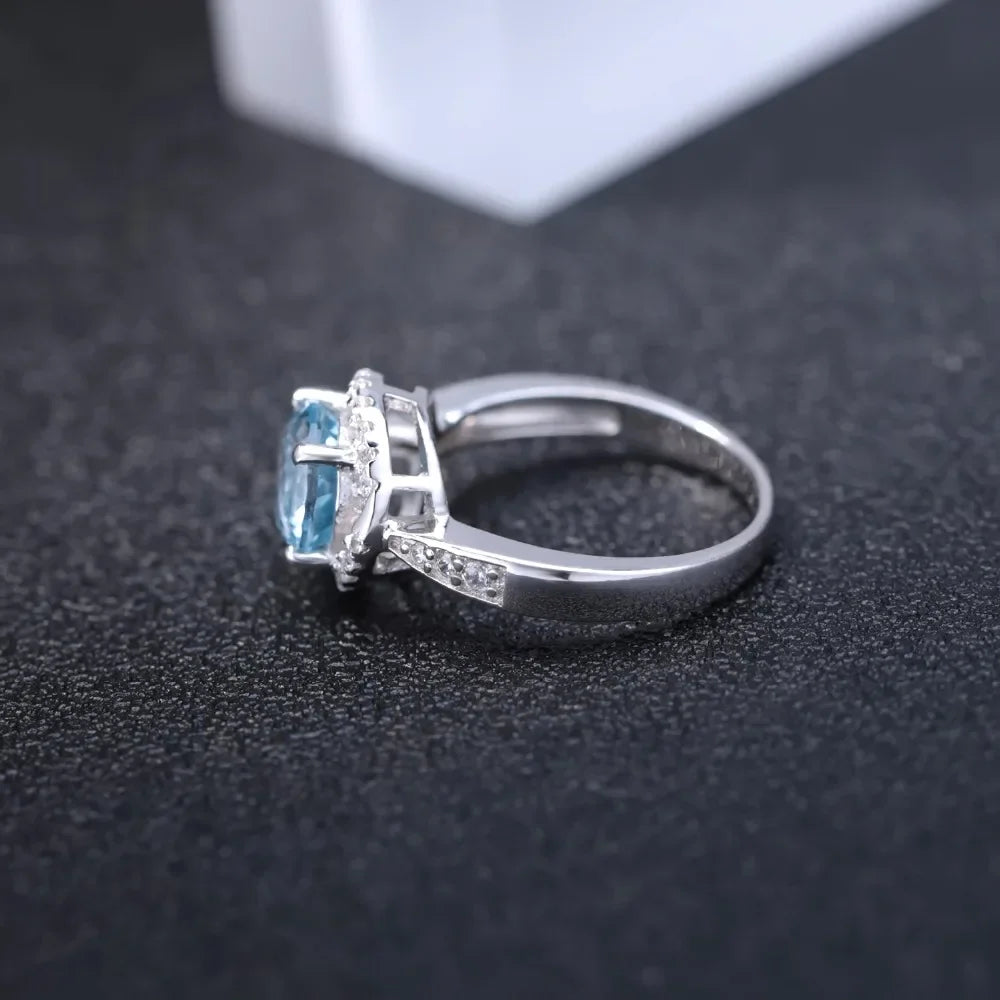 GEM'S BALLET Natural Sky Blue Topaz Rings Genuine 925-sterling-silver Ring For Women Wedding Engagement Fine Jewelry Elegance