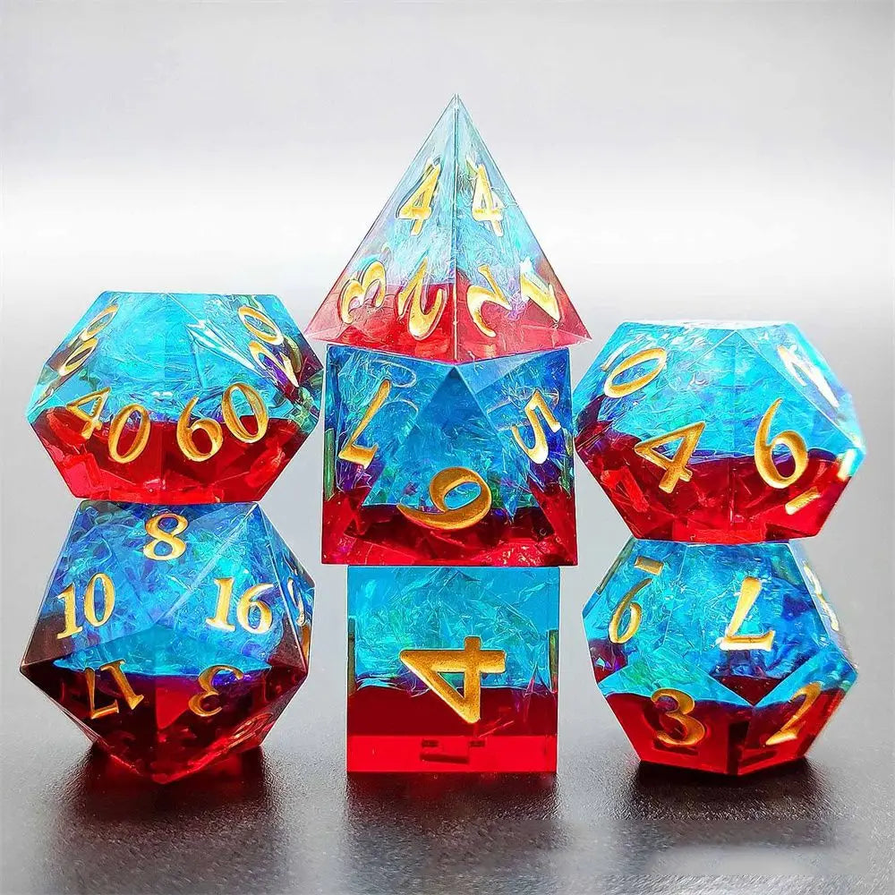 7Pcs Polyhedral Dice Set Transparent Flowers Design Resin Dices Hot Party Table Games Accessories D6 D8 D10 D12 D20 For D&d DND