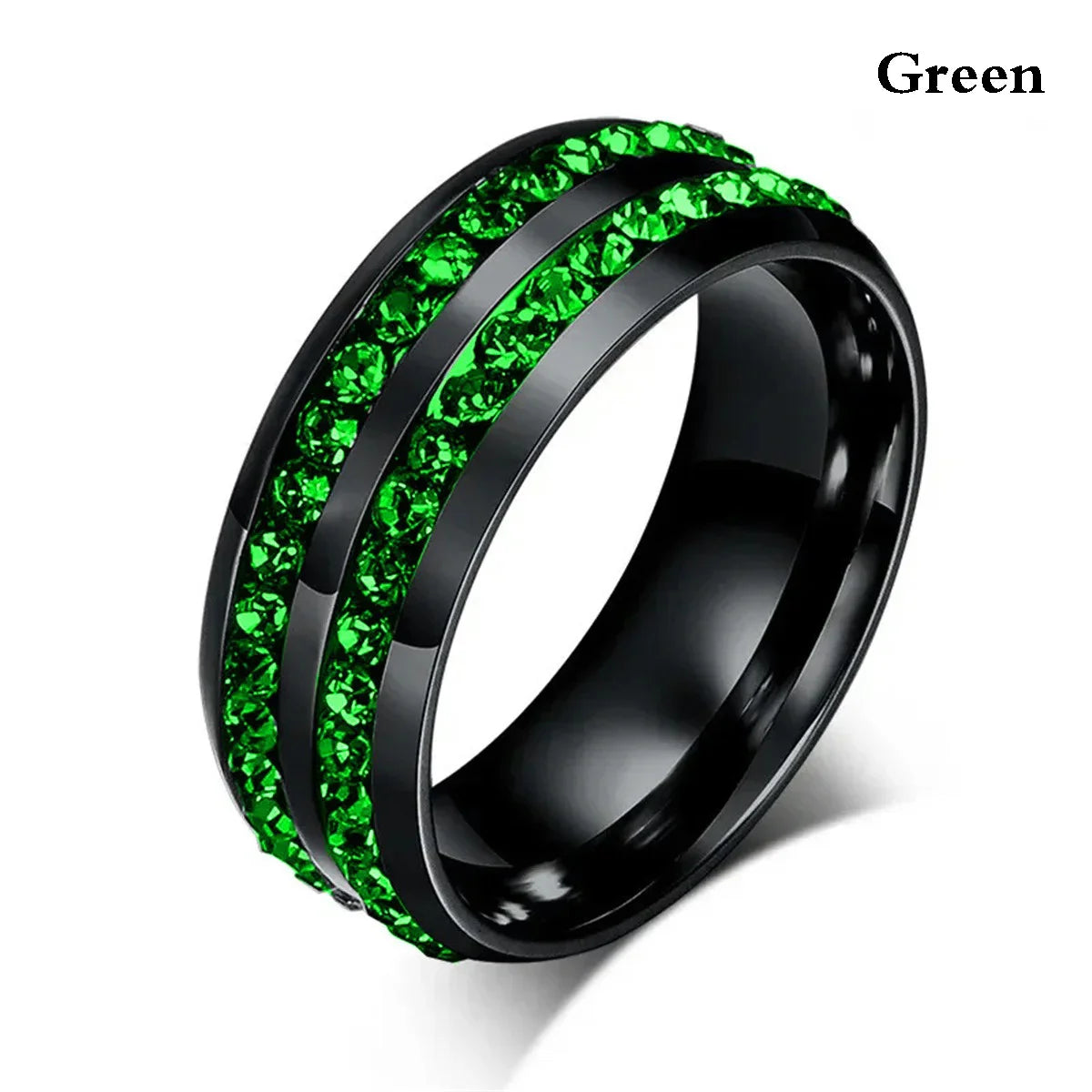 Fashion 8mm Double Row Rhinestone Stainless Steel Rings For Men Women Luxury Micro Paved CZ Crystal Rings Wedding Band Jewelry