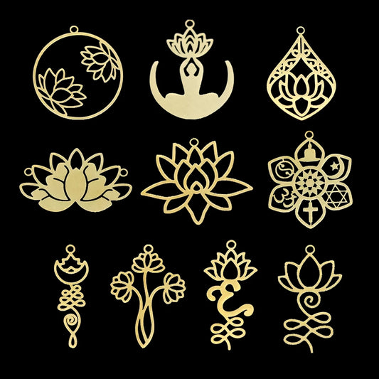 3pcs Lotus Flower Charms Pendant Stainless Steel Lotus Pendants Necklace For DIY Jewelry Making Handmade Valentine's Day Gift