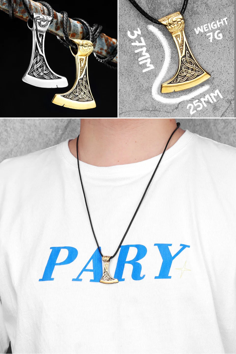 Collar con colgante de acero inoxidable con diseño de armas vikingas para hombre, estilo nórdico, estilo retro rock, punk, rap, para amigos, regalo de joyería masculina.