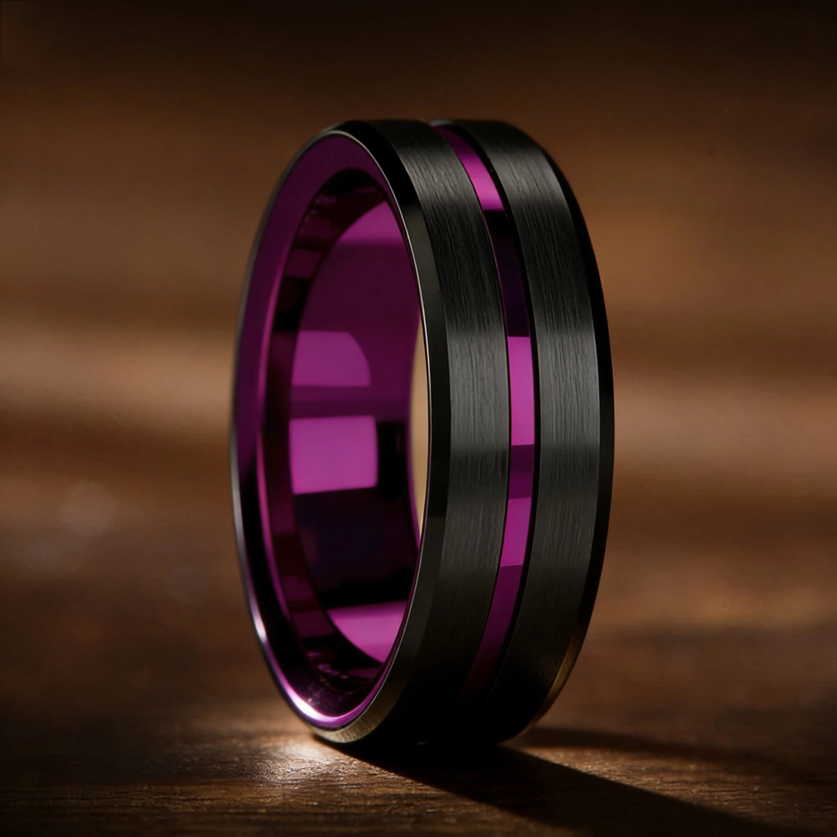 Fashion 8mm Purple Tungsten Wedding Rings For Men,Two Tone Grooved Men Stainless Steel Ring, Men's Wedding Band Matte Finished