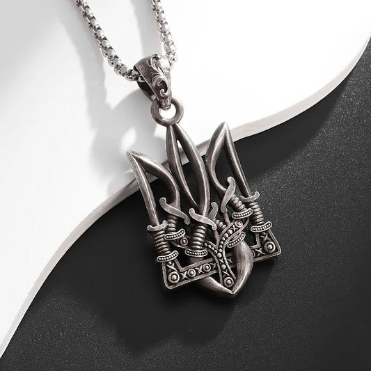 Retro exquisite Neptune Poseidon Trident necklace Ukraine national emblem pendant MEN'S FASHION cool trendy jewelry accessories