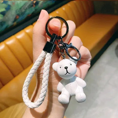 Cartoon doll bear keychain Brown Bear Couples Gift Key Chain Animal Doll Key Ring Weave Car Decoration Pendant White