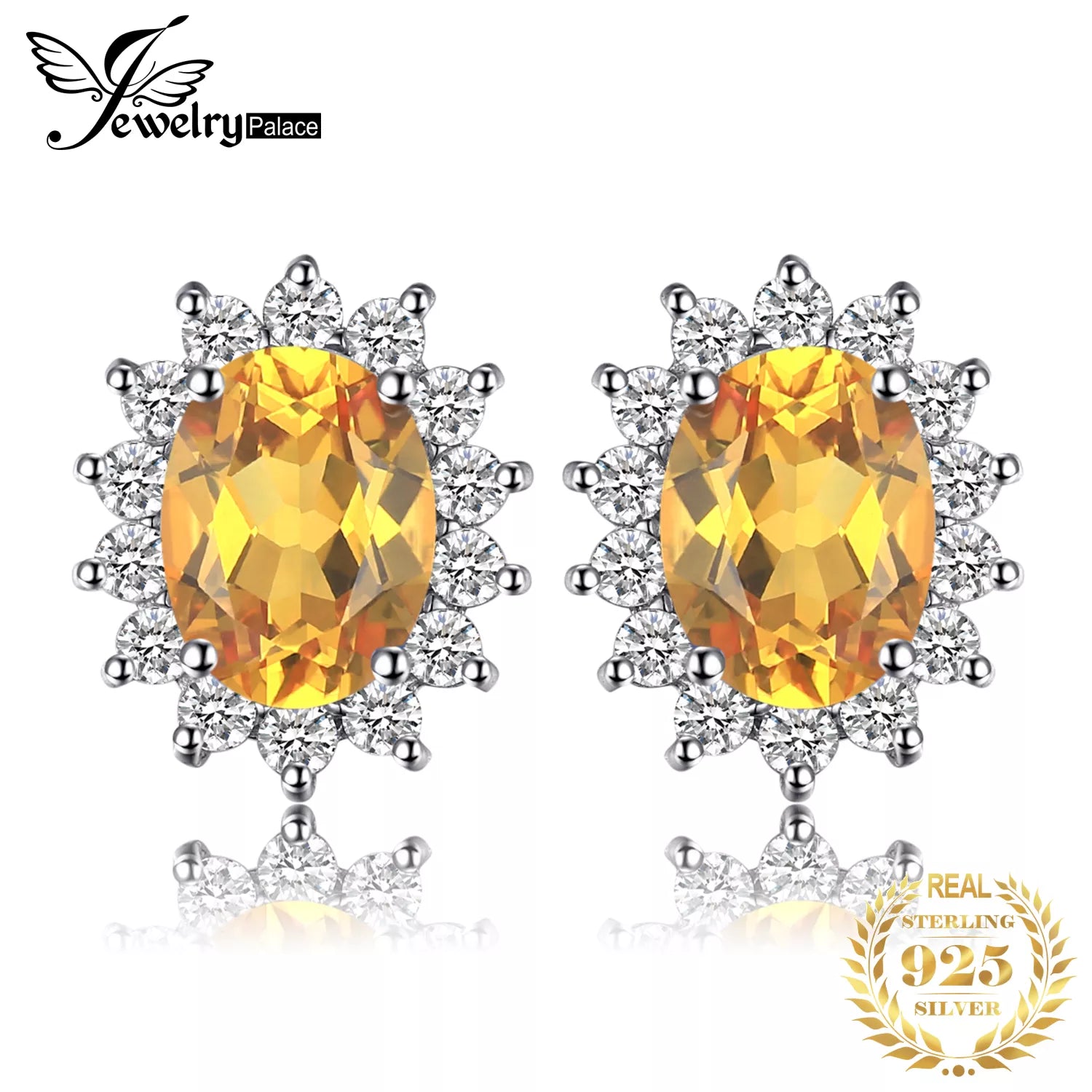 JewelryPalace Diana 1.2ct Natural Citrine 925 Sterling Silver Halo Earrings for Woman Wedding Engagement Jewelry Fashion Gift Default Title