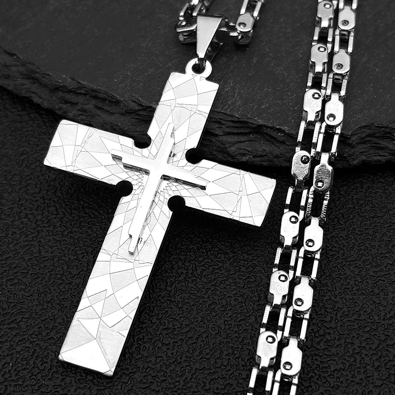 Punk Big Jesus Cross Necklace for Men Women Stainless Steel Gold Silver Color Byzantine Chain Jewelry Boy Friend Gift Jewelry