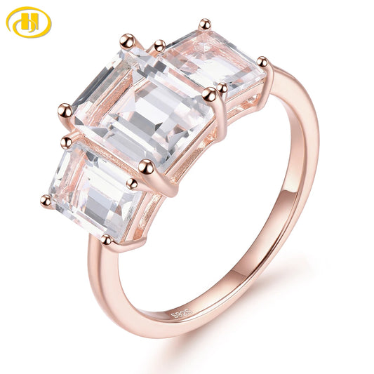 Natural White Topaz Sterling Silver Ring Rose Gold Plated 4.5 Carats Genuine Topaz S925 Fine Jewelrys Simple Classic Style