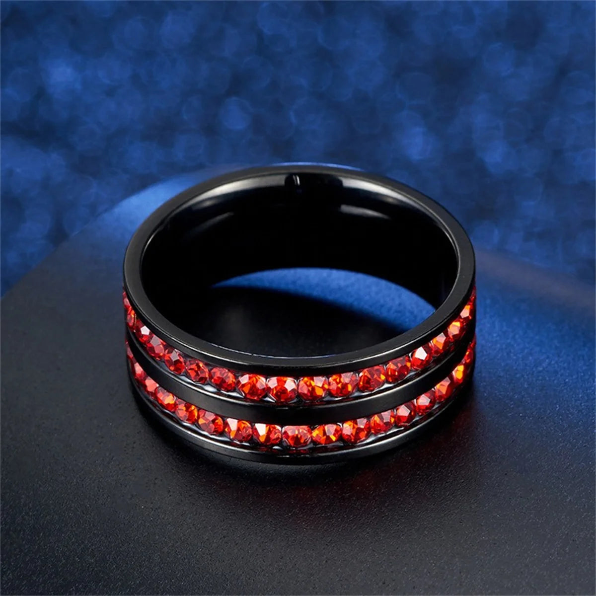 Fashion 8mm Double Row Rhinestone Stainless Steel Rings For Men Women Luxury Micro Paved CZ Crystal Rings Wedding Band Jewelry
