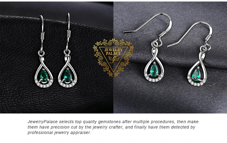 JewelryPalace Pear Simulated Nano Emerald 925 Sterling Silver Drop Earrings for Women Fashion Statement Green Gemstone Jewelry