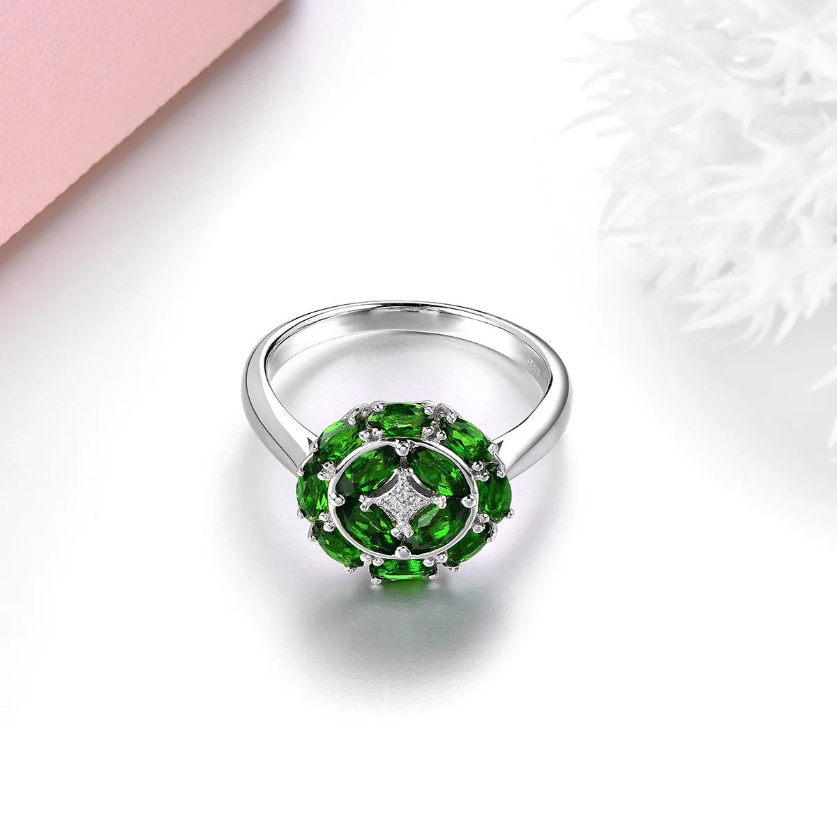Natural Chrome Diopside Sterling Silver Rings 1.5 Carats Genuine Deep Green Gemstone Women Classic Design Jewelry Style S925