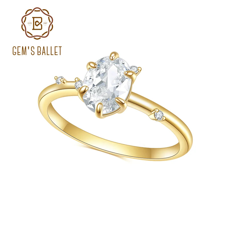 GEM'S BALLET Gold Color 925 Sterling Silver Handmade Ring 1.5TC Oval Cut Colorless Moissanite Engagement Dainty Ring For Women