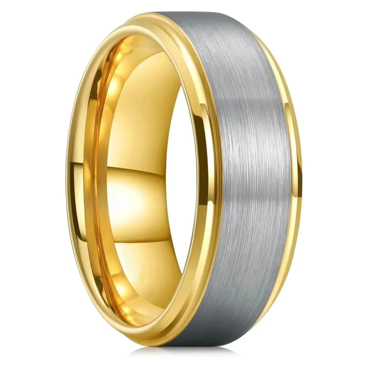 Fashion 8mm Black Brushed Stainless Steel Rings for Men Silver Color Step Edge Men Promise Rings Wedding Party Jewelry Gifts