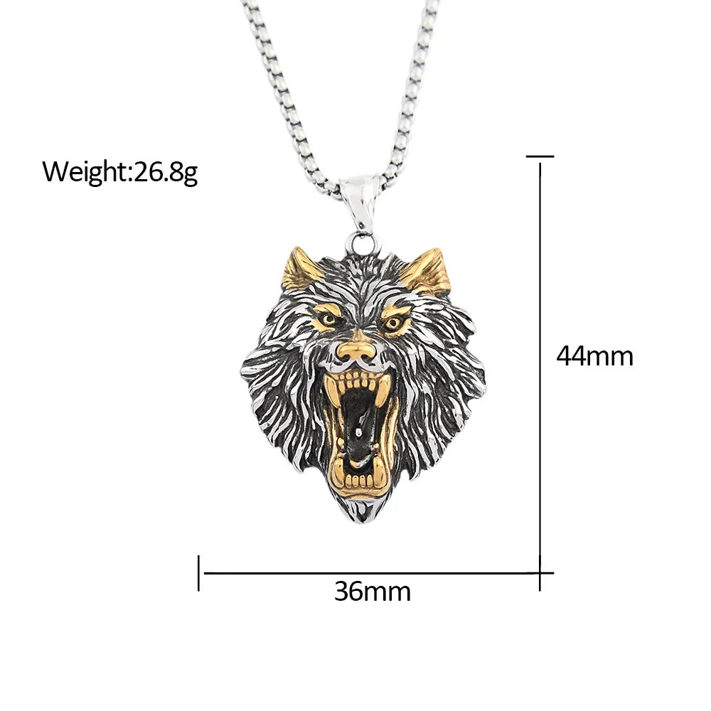 316L Steel Lion Necklace for Men - Viking Warrior Pendant Jewelry, Retro Punk Rock Amulet Gift, Gothic Biker Animal Accessories