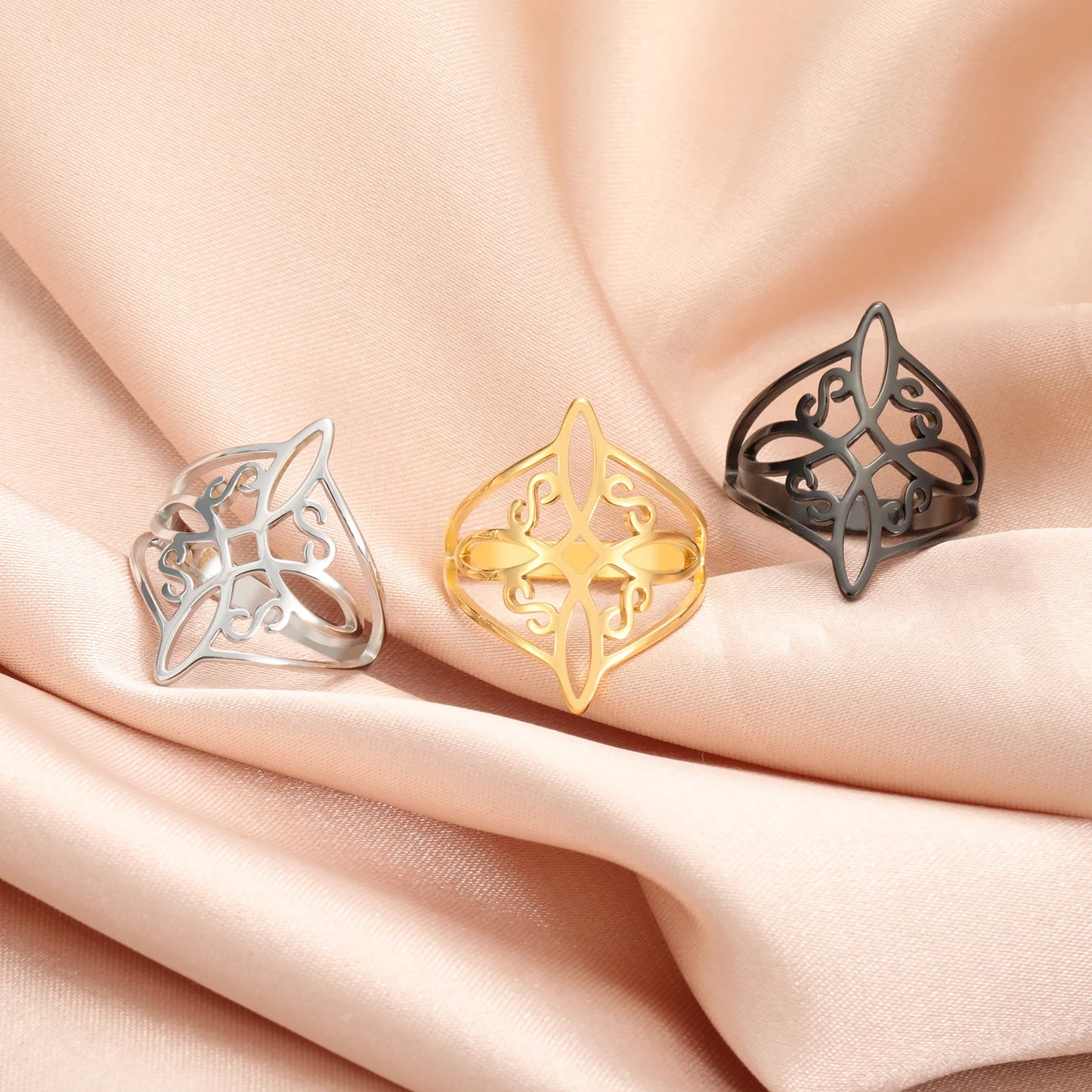 LIKGREAT Witch Knot Ring for Women Men Hollow Stainless Steel Finger Rings Celtic Vintage Amulet Protection Couple Jewelry Gifts