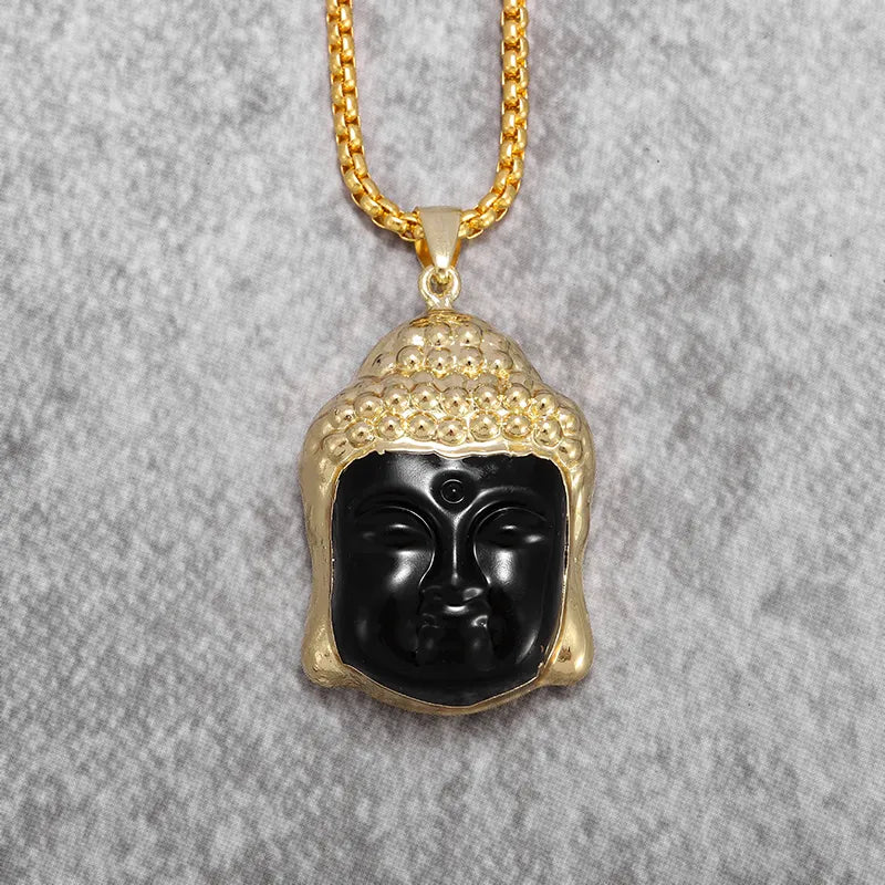 Buddhist Sakyamuni Buddha Pendant Frosted Crystal Buddha Statue Necklace Bead Chain Men and Women Amulet Jewelry AL20362-Black
