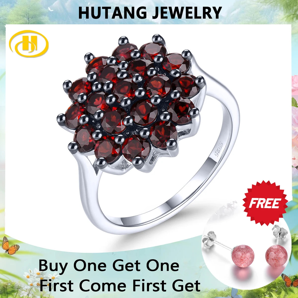 Natural Genuine Red Garnet Sterling Silver Rings 2.9 Carats Classic Elegant Fine Jewelrys Design Women Birthday Anniversary