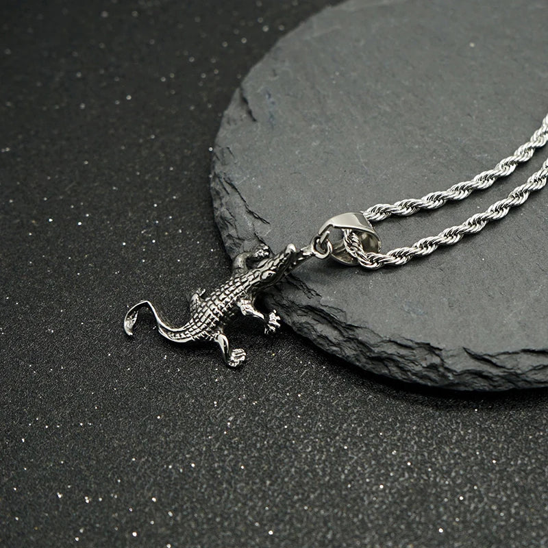 Hip Hop Vintage Crocodile Pendant Necklace Stainless Steel lizard Chain Necklaces for Men Punk Gecko Animal Jewelry Accessories