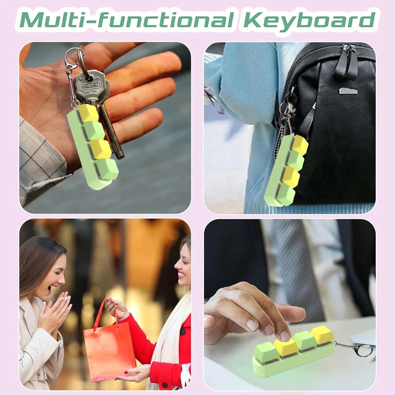 Keycap Toy Fidget with Sound Effects 4-Buttons Light Portable Stress Relief Mechanical Keyboard Clicking Sensory Keychain