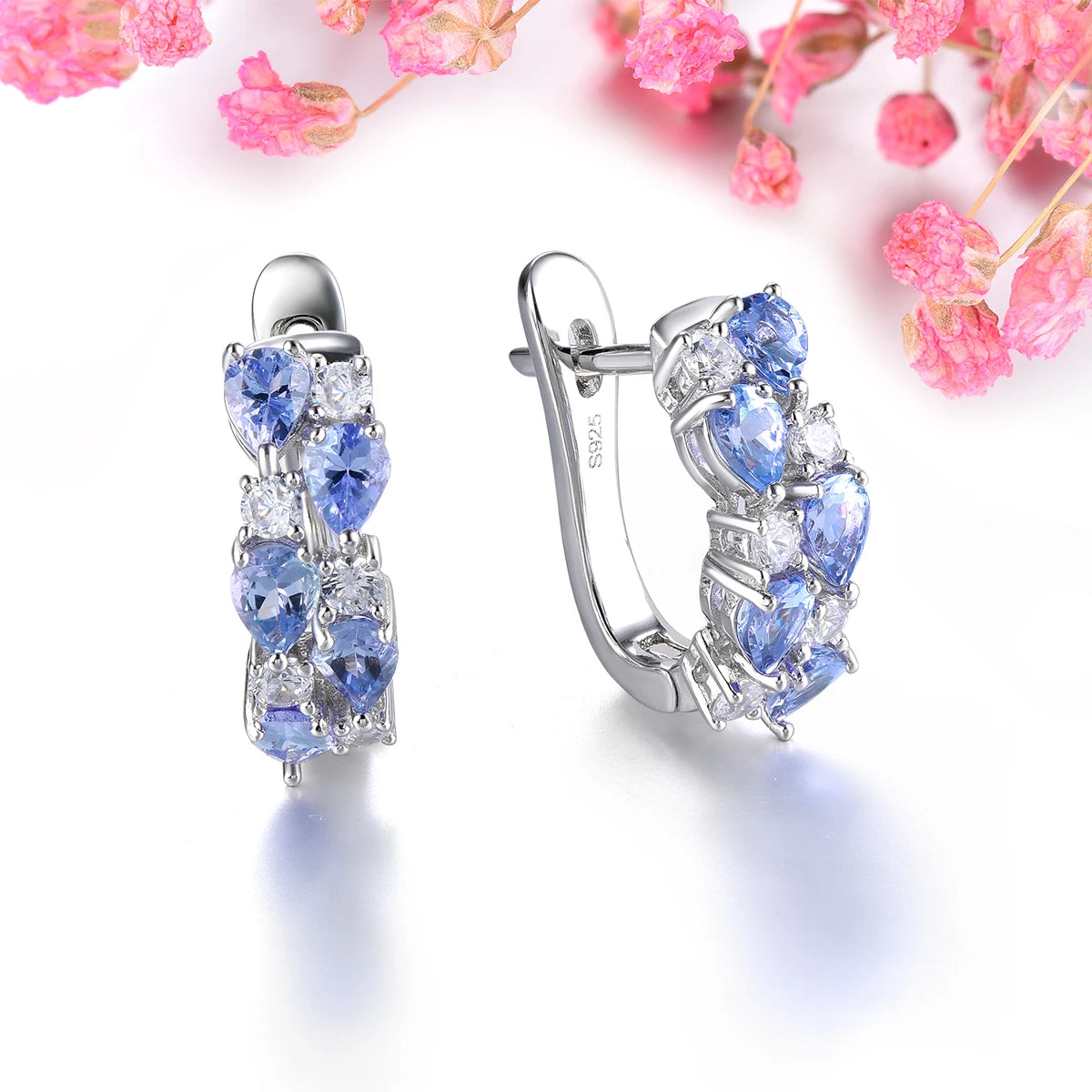 Natural Tanzanite Sterling Silver Clip Earring 1.3 Carats Genuine Light Blue Gemstone Romantic Style S925 Fine Jewelry Design