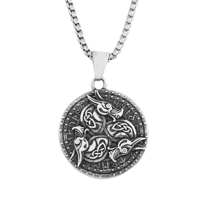 Wolf & Lion Pendant Necklace with Norse Runes Vintage Style Viking Tribal Chain for Men, Punk Biker Stainless Steel Jewelry Gift