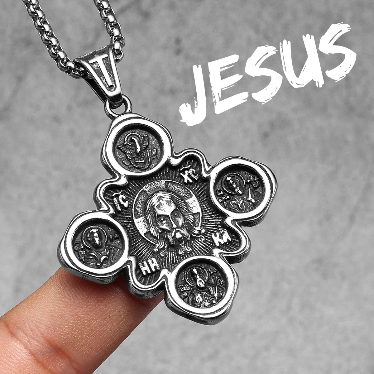 Cross Jesus Powerful Amulets Stainless Steel Men Necklaces Pendant Chain Punk For Women Fashion Jewelry Gifts Wholesale