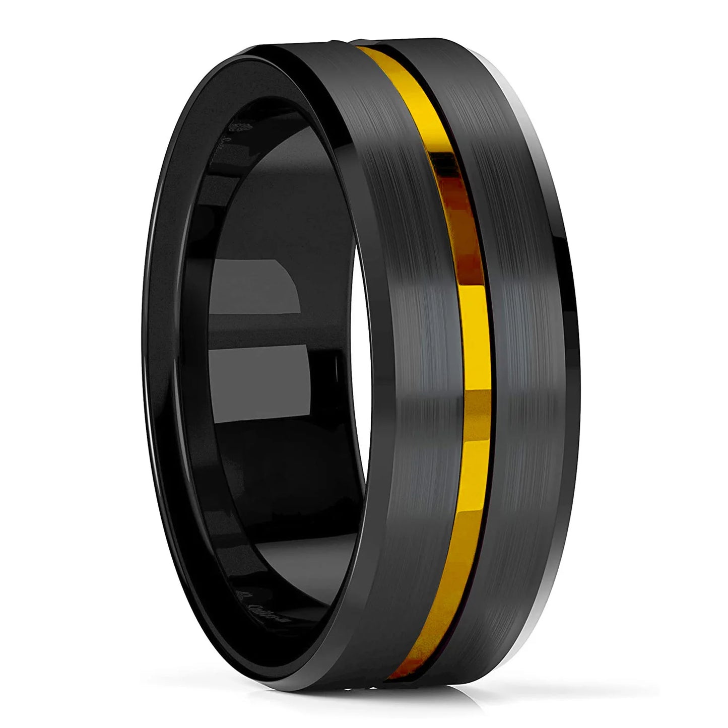 Trendy 8mm Rose Gold Color Groove Beveled Edge Titanium Men Wedding Rings Black Brushed Stainless steel Ring Men's Wedding Band