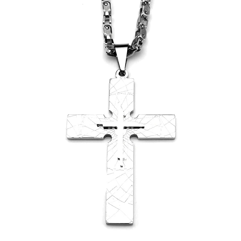 Punk Big Jesus Cross Necklace for Men Women Stainless Steel Gold Silver Color Byzantine Chain Jewelry Boy Friend Gift Jewelry