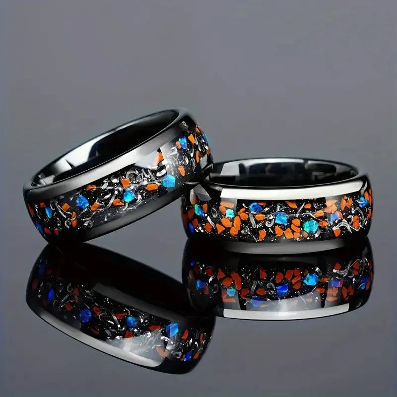 Fashion 8mm Men Stainless Steel Rings Inlay Colorful Abalone Shell Rings For Men Women Wedding Engagement Band Jewelry Gift