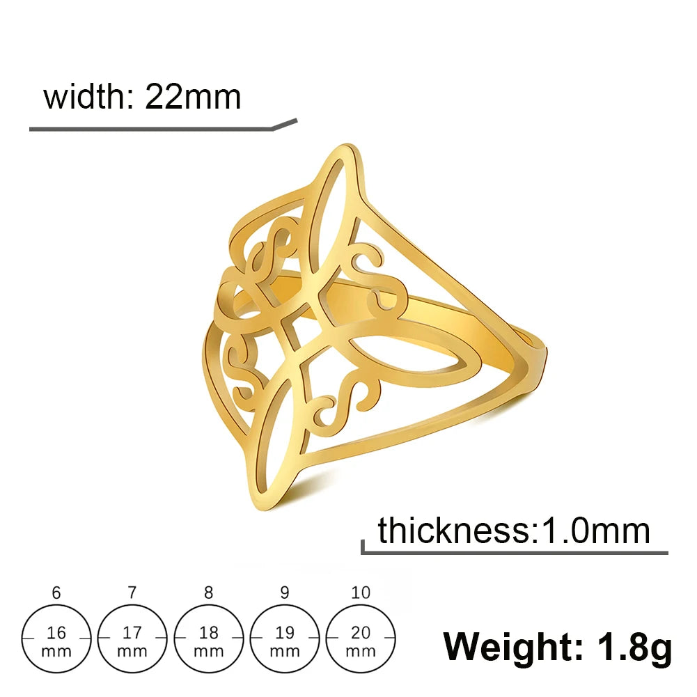 LIKGREAT Witch Knot Ring for Women Men Hollow Stainless Steel Finger Rings Celtic Vintage Amulet Protection Couple Jewelry Gifts