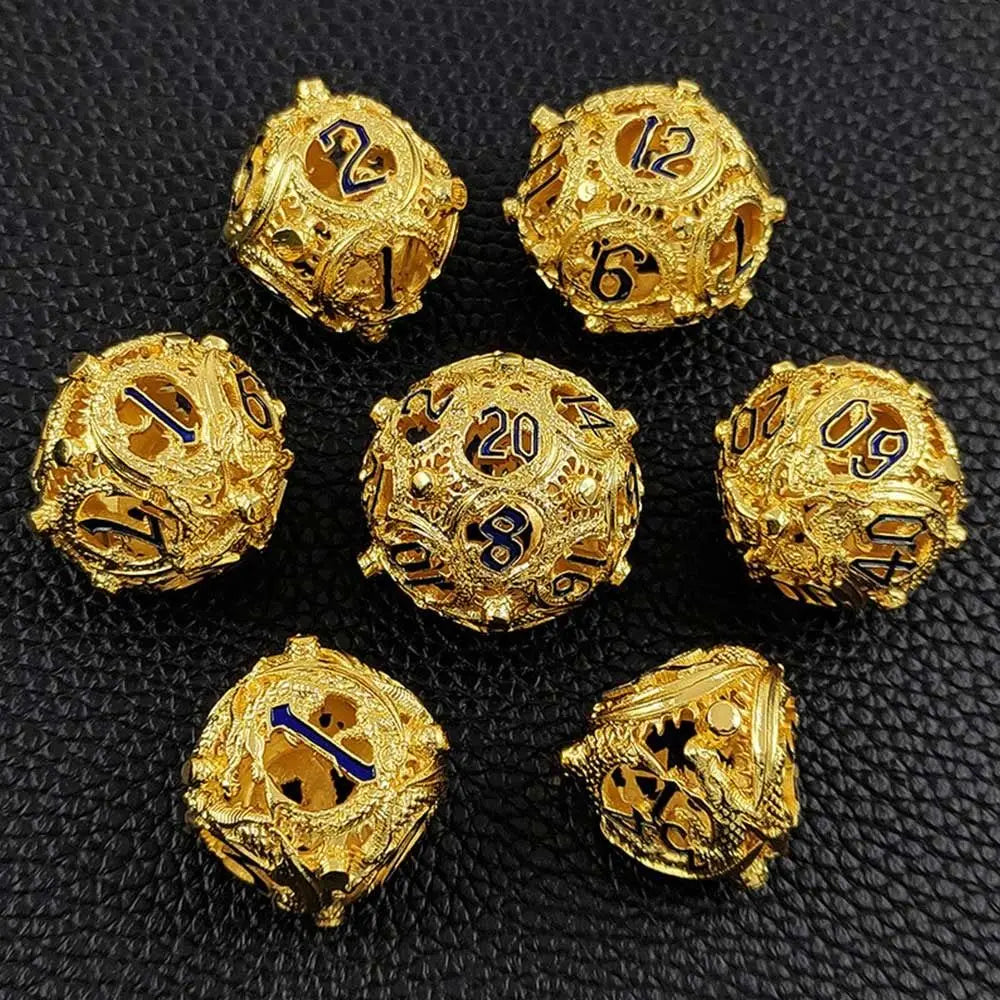 7Pcs Metal Hollow Dice Set Hollow Polyhedral Metal Dices Table Games Accessory For D&d DND D6 D8 D10 D12 D20