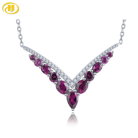 Natural Rhodolite Garnet Sterling Silver Necklace Pendant 2.5 Carats Genuine Rose Garnet Romantic V Shape Design S925 Jewelrys Default Title