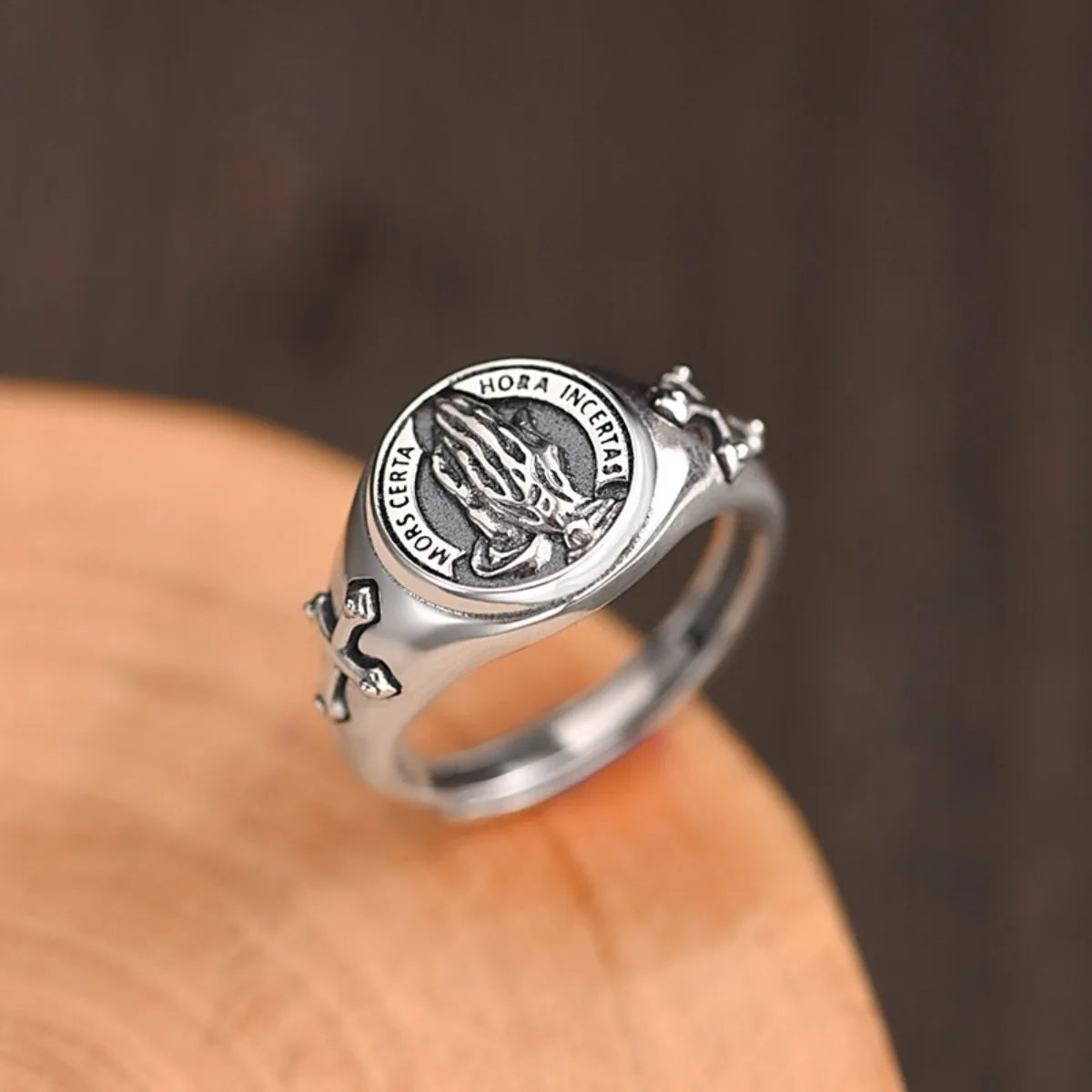 Prayer Hands Adjustable Rings, Stainless Steel Punk Dark Style Jewelry for Women and Men, Comfort Fit for Daily Wear, Gift Idea