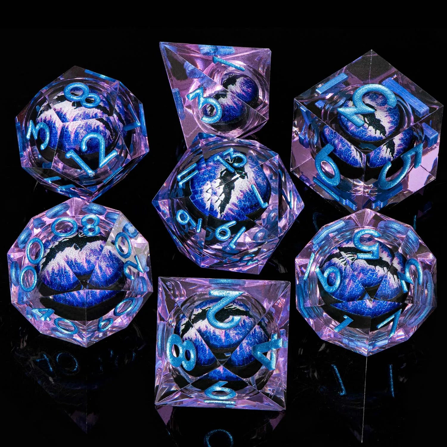 ORIFANTOU DND Flower Lord Rings & Liquid Core Sharp Edge Resin Dice Set D&D Dungeon and Dragon Eye D and D Polyhedral Dice YY-11