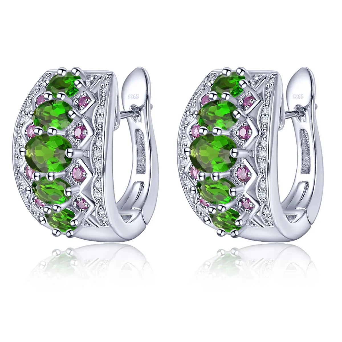 Natural Chrome Diopside Sterling Silver Clip Earring 3 Carats Multicolor Gemstone Exquisite Style S925 Jewelry New Year Gifts Natural Diopside