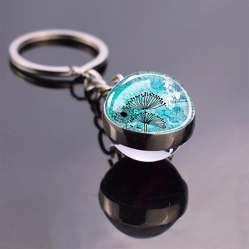 Blue Sea Keychain Marine Organisms Cute Key Chain Double Sided Glass Ball Pendant Dolphins Turtles Starfish Keyring Jewelry Gift As show 18