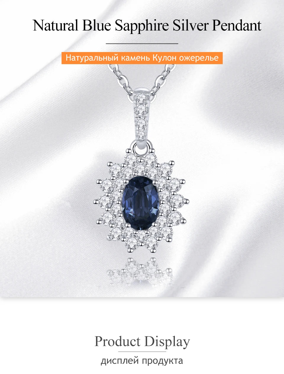 Natural Blue Sapphire Solid Sterling Silver Rhodium Pendants 0.6 Carats Genuine Precious Gemstone Classic Luxury Fine Jewelrys