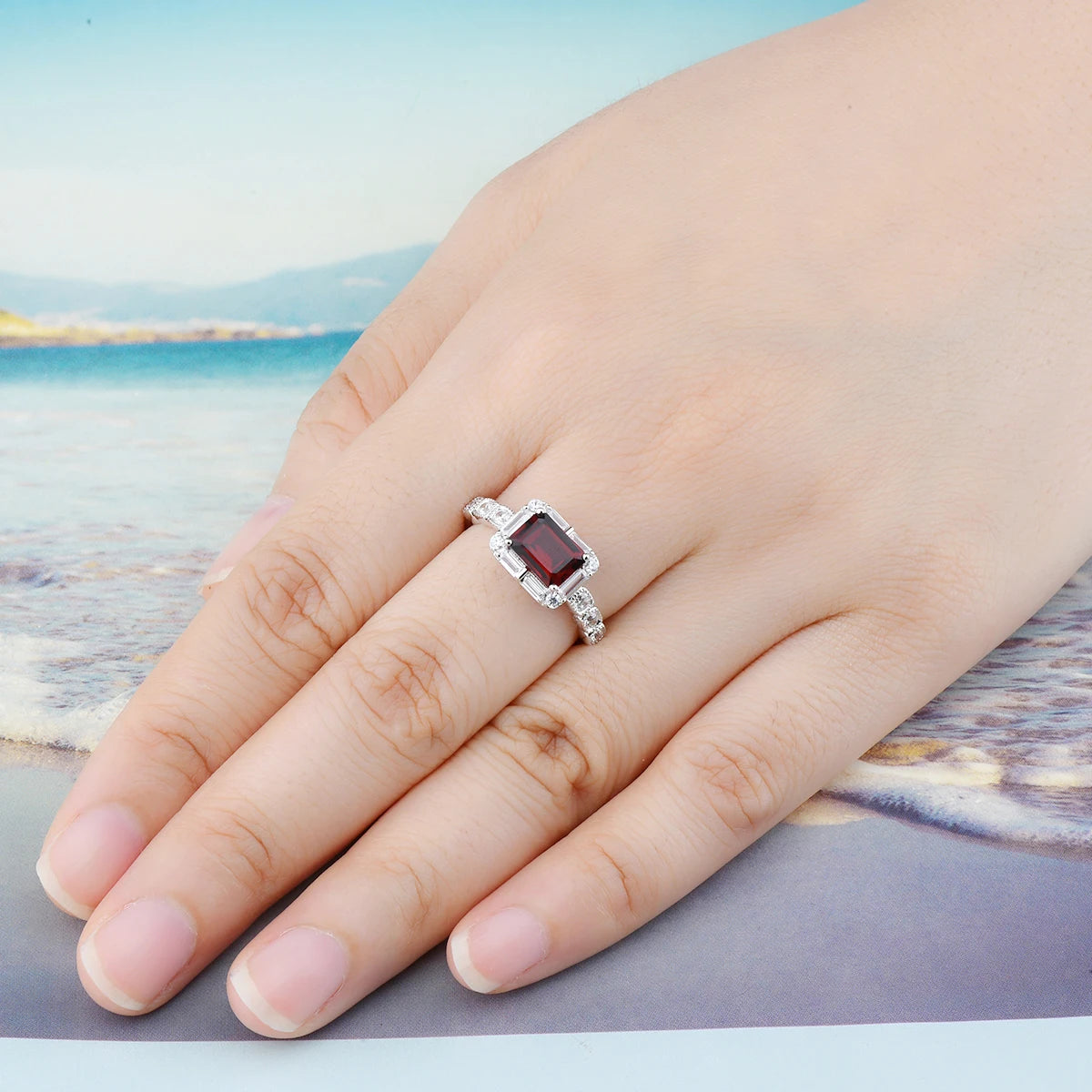 Natural Red Garnet Sterling Silver Rings 1.8 Carats Genuine Birthstone Classic Fine Jewelry Style Birthday Christmas Gifts