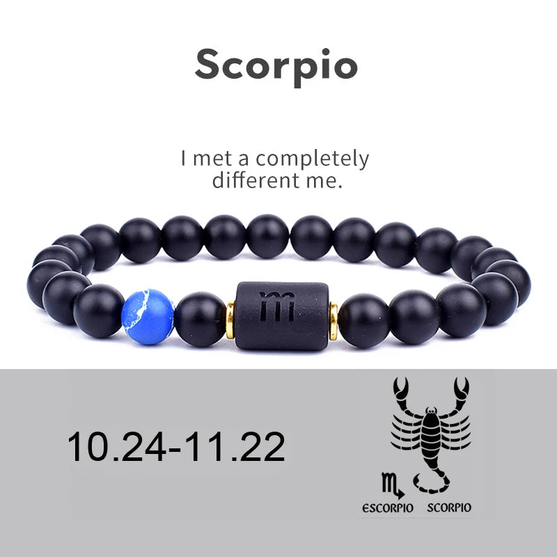 12 Zodiac Signs Constellation Charm Bracelet Men Women Fashion Tiger Eye Stone Beaded Bracelets Virgo Leo Libra Couple Jewelry