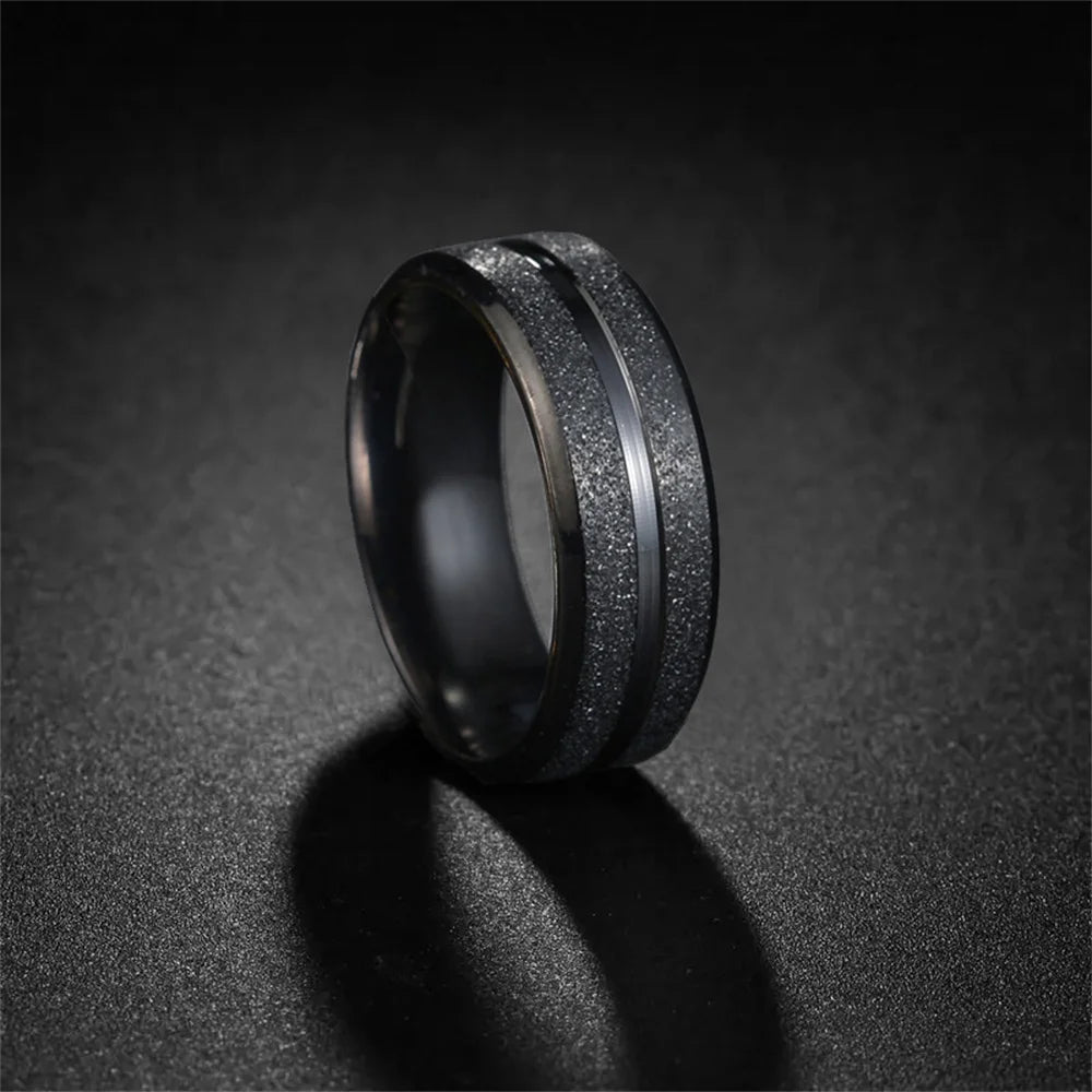 Fashion 8mm Men Frosted Stainless Steel Rings Sandblasted Finish Finger Ring for Male Wedding Bands Jewelry Gift Drop Shipping