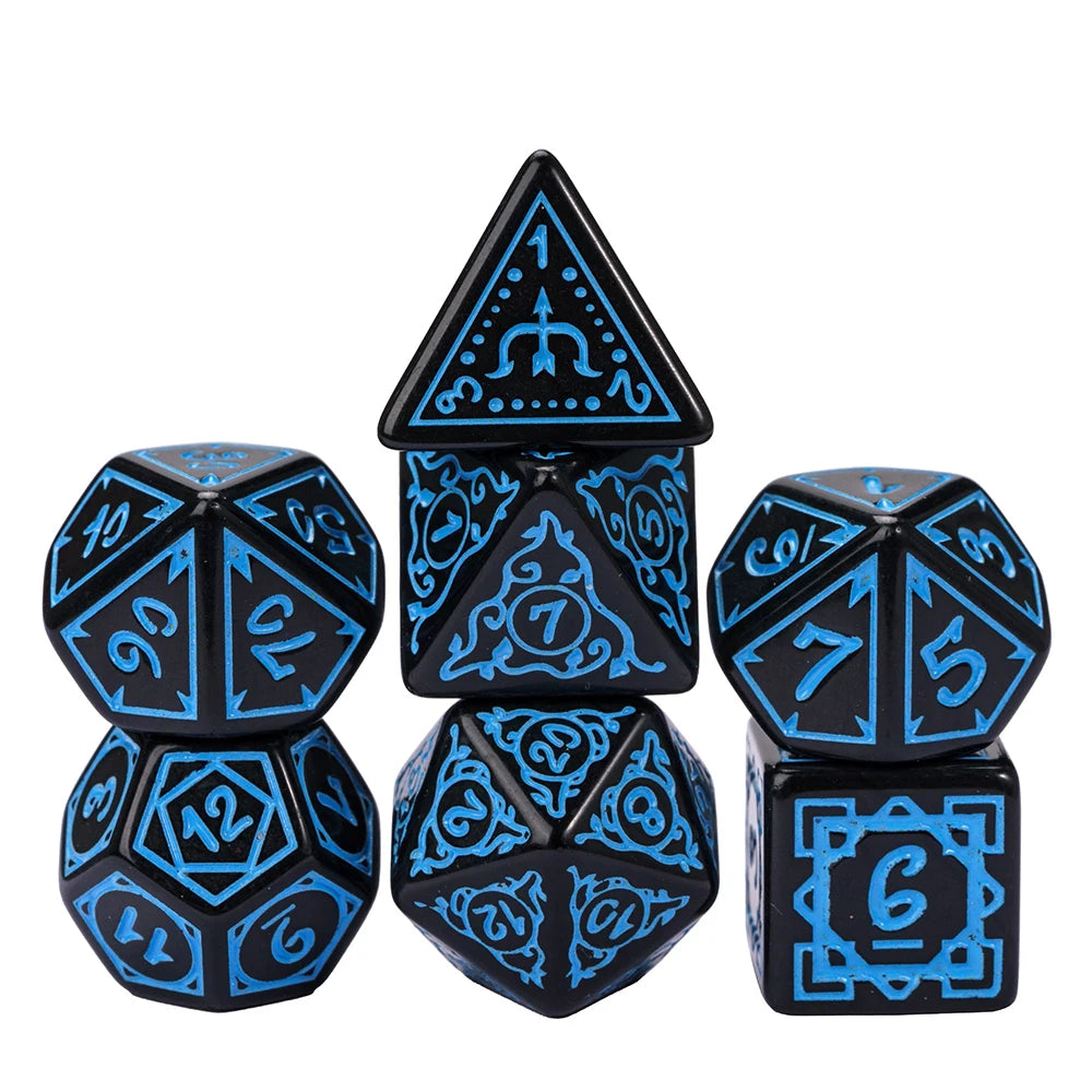 Poludie 7Pcs/Set New Dice Set Druid Green Marbled D4~D20 DND Polyhedral Dice for Role Playing Dice Board Game D&D Black Blue China