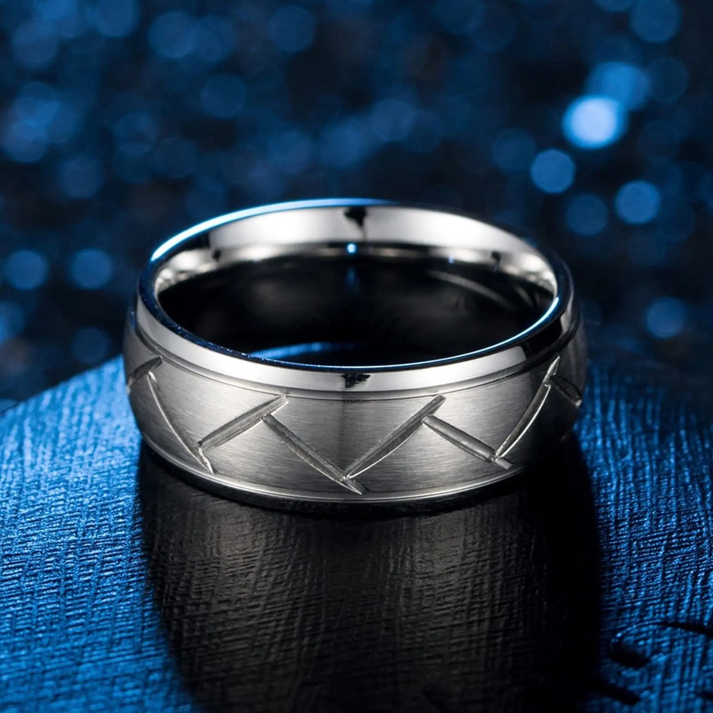 Fashio Men Rings Black Titanium Stainless Steel Rings For Men Women Brick Pattern Finish Beveled Edge Wedding Ring Party Jewelry