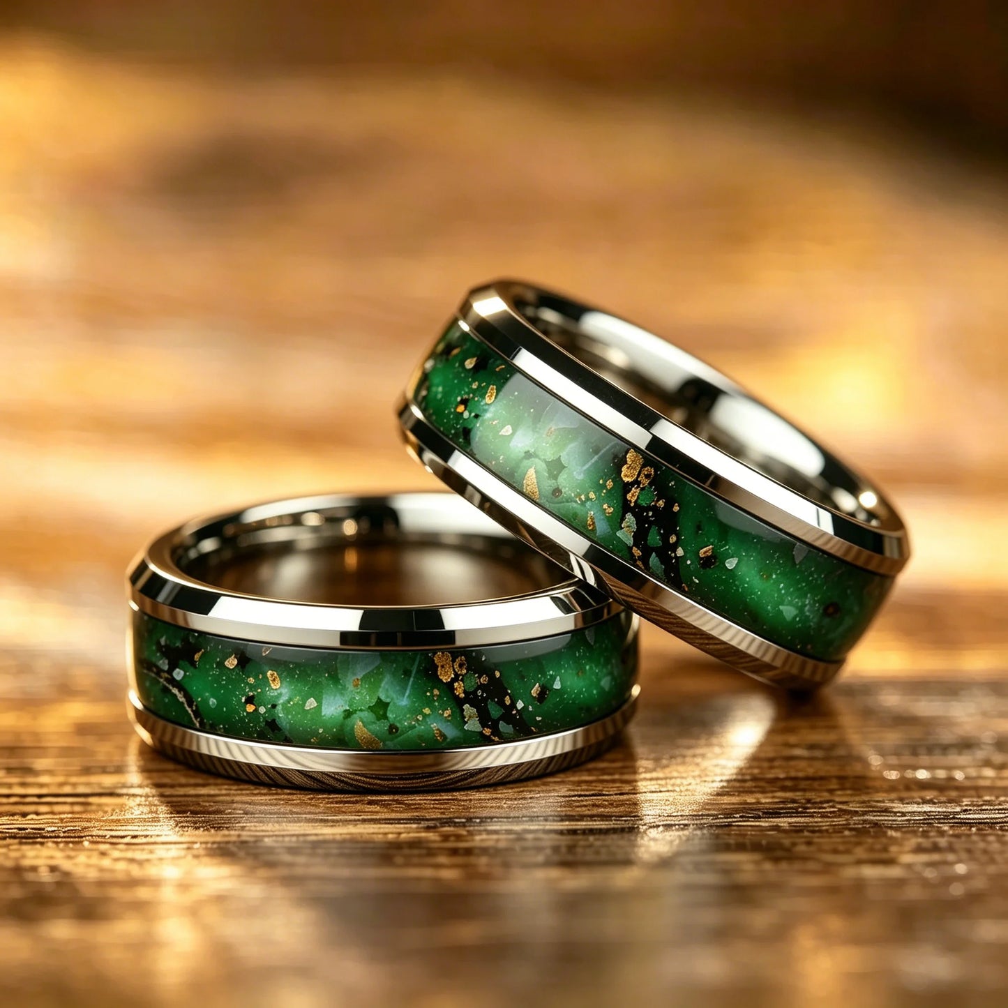 With Dark Green Synthetic White Stone Rings, 8mm Cosmic Starry Sky Stainless Steel Men Ring, Wedding Band Jewelry Drop Ship