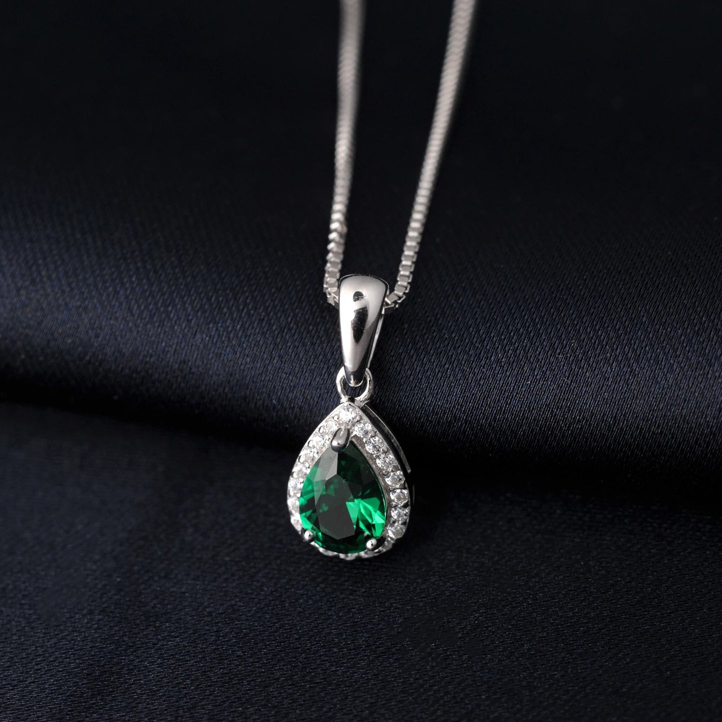 Potiy Pear Simulated Nano Emerald 925 Sterling Silver Pendant Necklace no Chain Women Gemstone Statement Daily mini cute gift