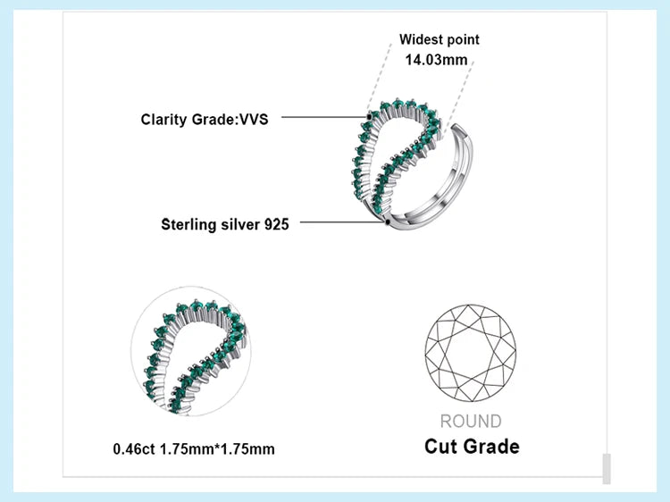 JewelryPalace Simulated Nano Emerald 925 Sterling Silver Open Adjustable Ring for Women Statement Green Gemstone Fine Jewelry