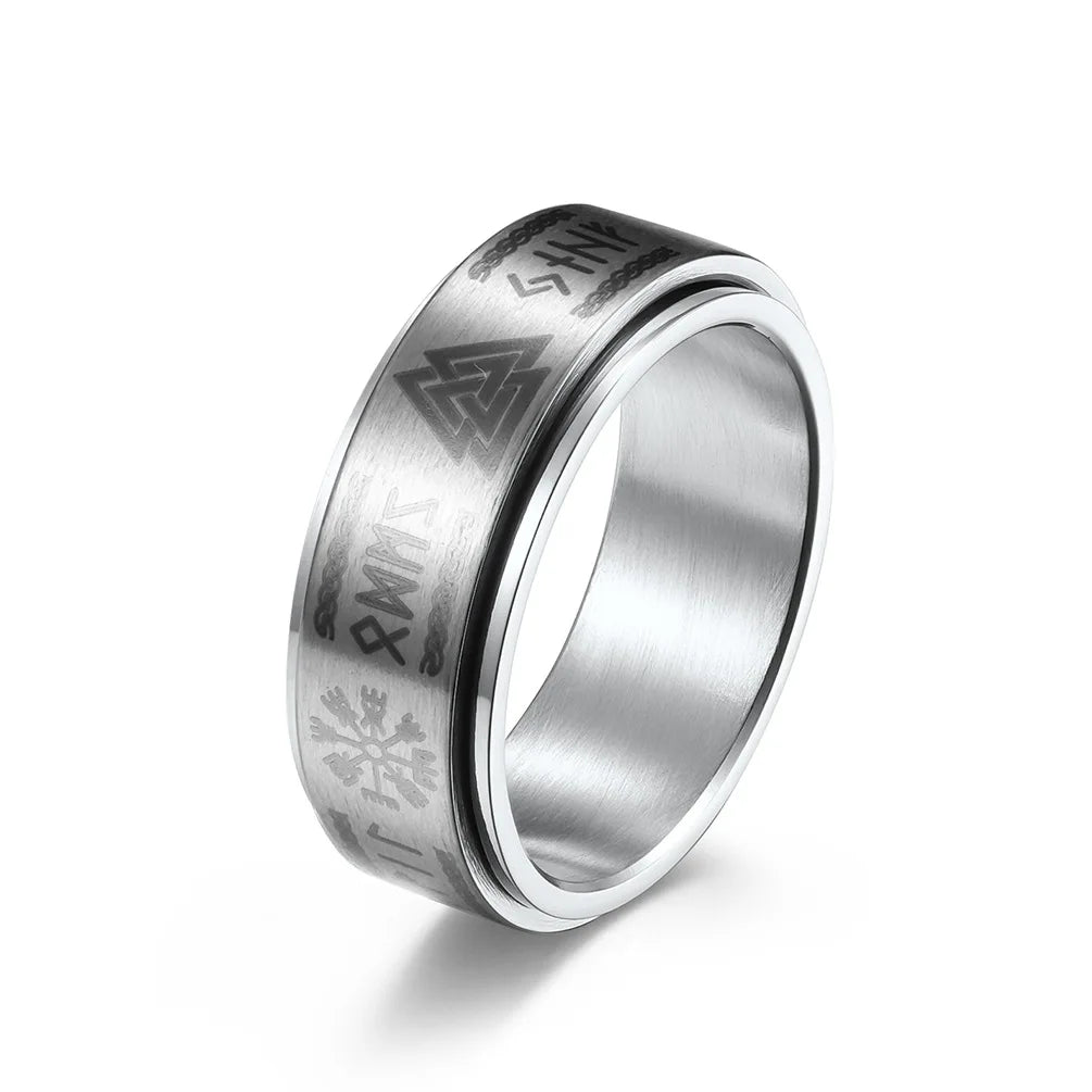 Fashion Stainless Steel Rotate Rotating Anxiety Fidget Rings For Men Vintage Odin Norse Viking Amulet Rune Ring Jewelry Gifts