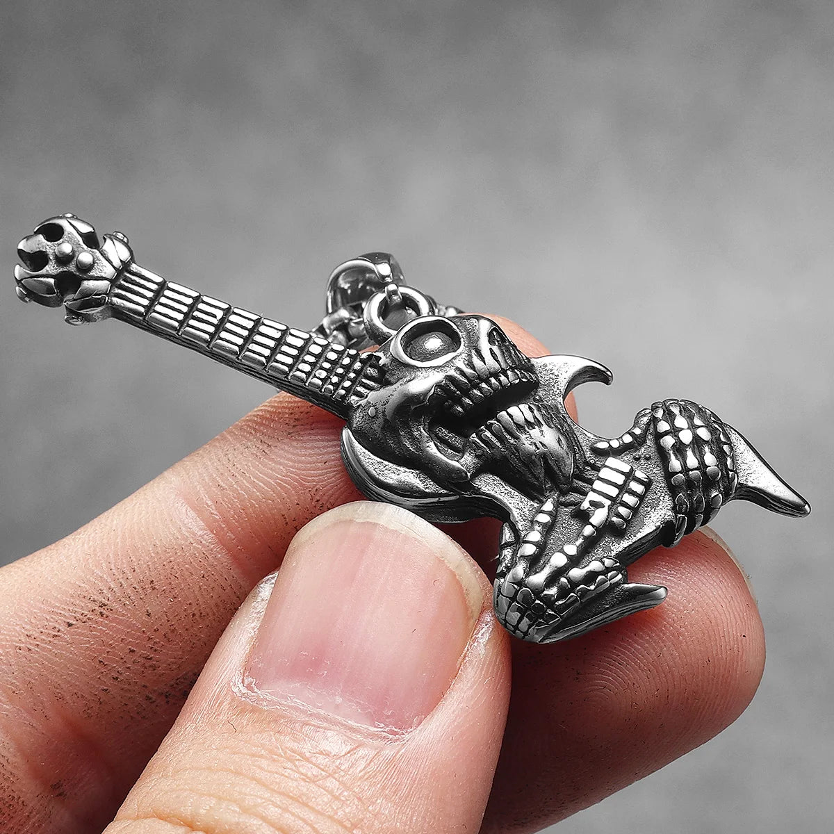Rock Skull Guitar Stainless Steel Men Necklaces Pendant Chain Punk for Women Fashion Retro Jewelry Gifts Wholesale Dropshiping
