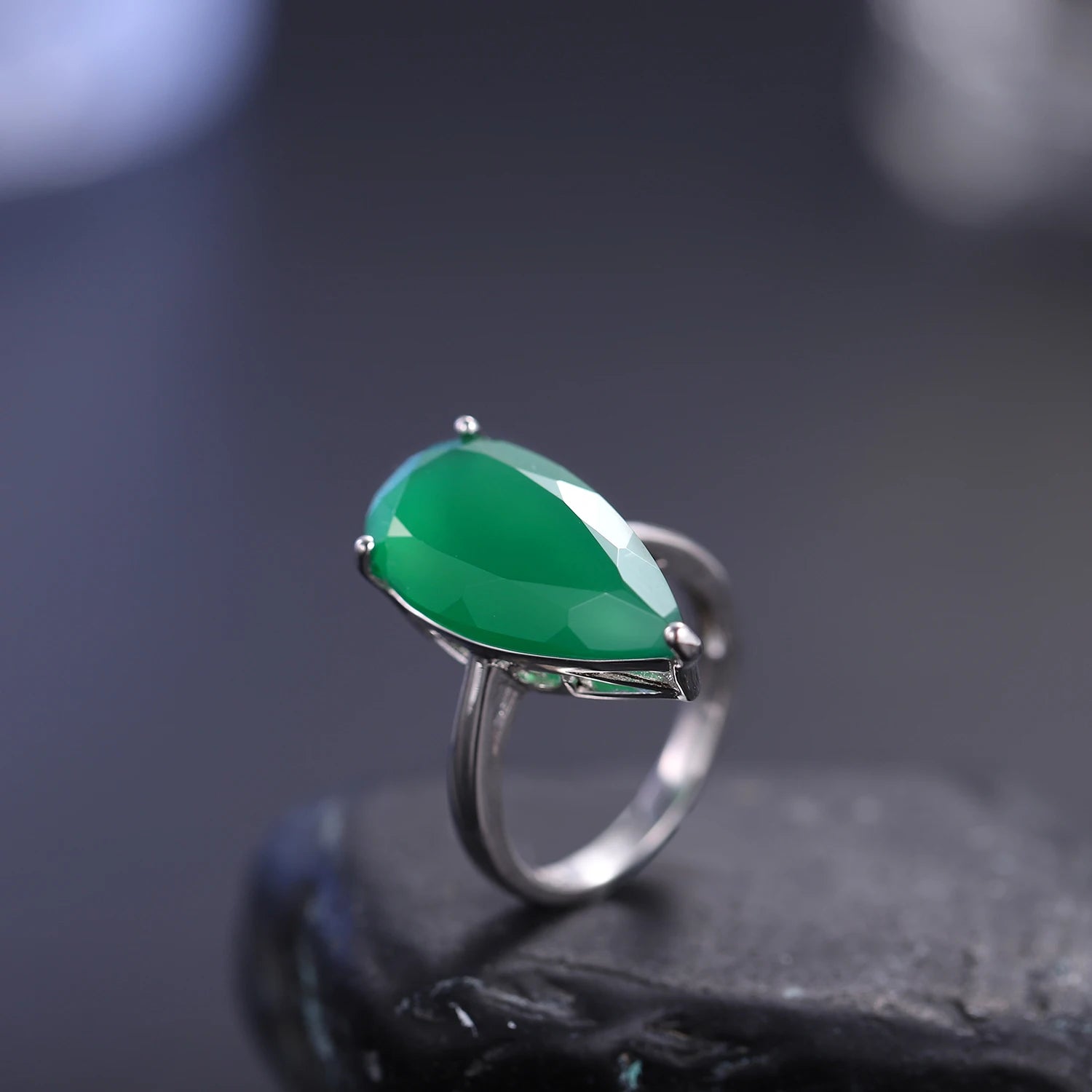 GEM'S BALLET 925 Sterling Silver Silver Handmade Ring 7.89Ct Natural Green Agate Daily Wear Ring Gift For Women Fine Jewelry