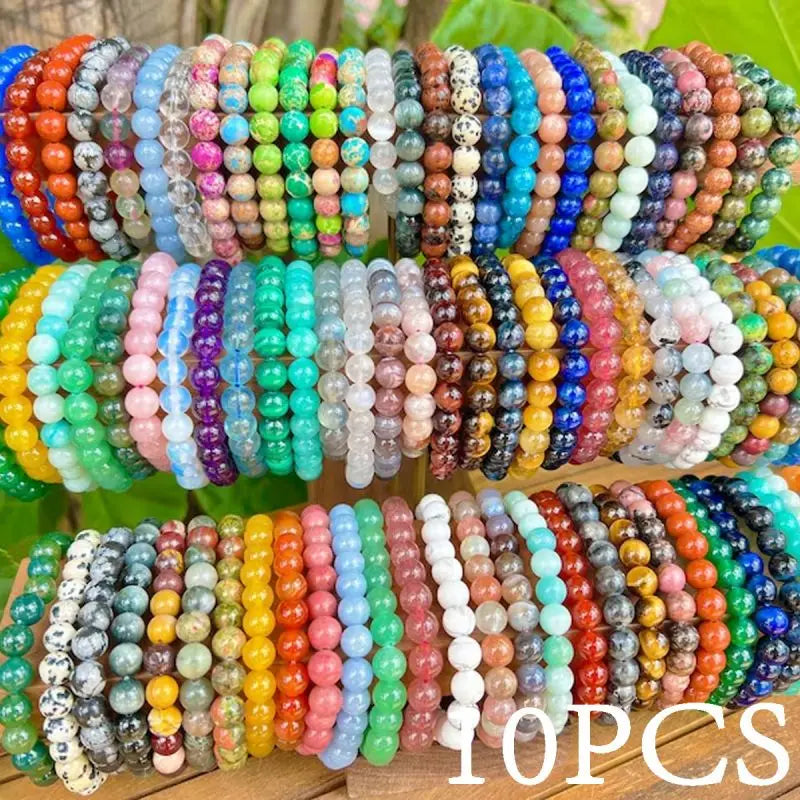 5-piece set 6-piece set 10-piece random color set natural crystal bead bracelet men's and women's elastic bracelet