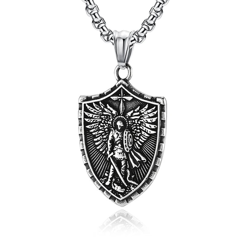 Stainless Steel Vintage Archangel Pendant Chain for Men Powerful St.Michael Necklaces Amulet Fashion Women Jewelry Accessories