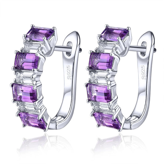 Natural Amethyst White Topaz Sterling Silver Clip Earring 3.5 Carats Classic Jewelry Style Women Birthday Anniversary Gifts Natural Amethyst